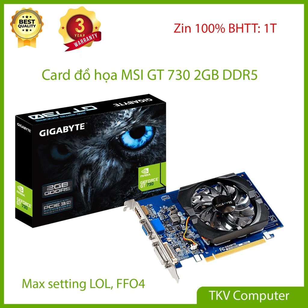 VGA Card màn hình Gigabyte GT 730 2GB DDR5 1 fan - Chiến mượt LOL, FF04