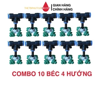 Bộ 10 béc phun sương 4 hướng xanh kèm nối T 8mm béc phun sương tưới lan tưới rau cây cảnh làm mát - MHL