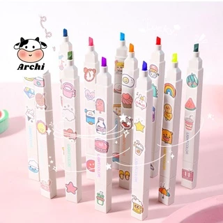 Bút highlight pastel 2 đầu, bút đánh dấu bút nhớ Light Color trang trí sổ ( tặng sticker )