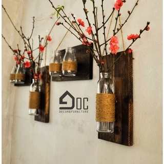 Bảng gỗ lọ hoa thủy tinh treo tường phòng khách, ban công độc đáo Góc decor