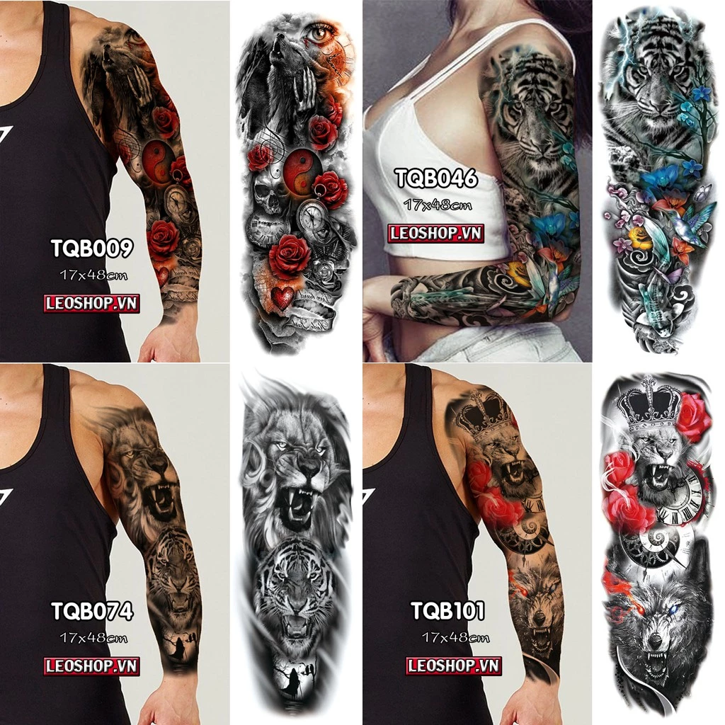 Hình Xăm Kín Tay Hổ, Sói, Sư Tử, Gấu Chụp Ảnh, Đóng Phim, Dễ Dàng Tẩy Xóa - Dùng 2-5 Ngày (Phong Cách Âu)