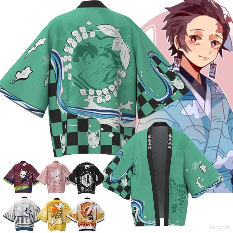 [GR] Áo Khoác Kimono Anime Demon Slayer Haori Tay Dài Hóa Trang Tanjiro Zenitsu Plus Size Cho Unisex