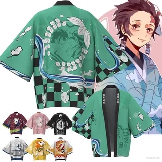 [GR] Áo Khoác Kimono Anime Demon Slayer Haori Tay Dài Hóa Trang Tanjiro Zenitsu Plus Size Cho Unisex