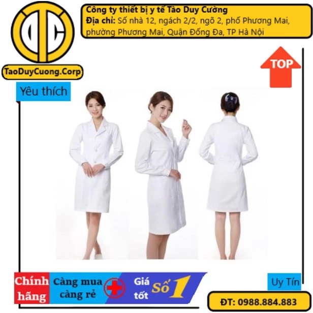 Áo blouse trắng - áo bác sỹ, dược sỹ nam nữ tay dài dáng dài chất thô