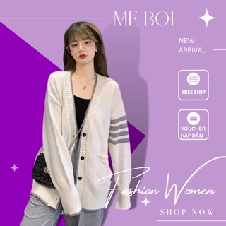 (Mễ Bối_ORDER) Áo khoác len dệt kim cardigan cài khuy phối viền sọc tay style Hàn Quốc cá tính (HÀNG_MỚI)