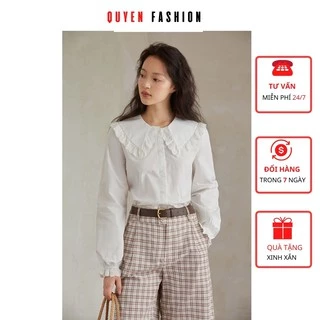 Áo Thời Trang Công Sở Nữ Cổ Sen Kẹp Bèo, Sơ Mi Trắng Basic Quyên Fashion AA511