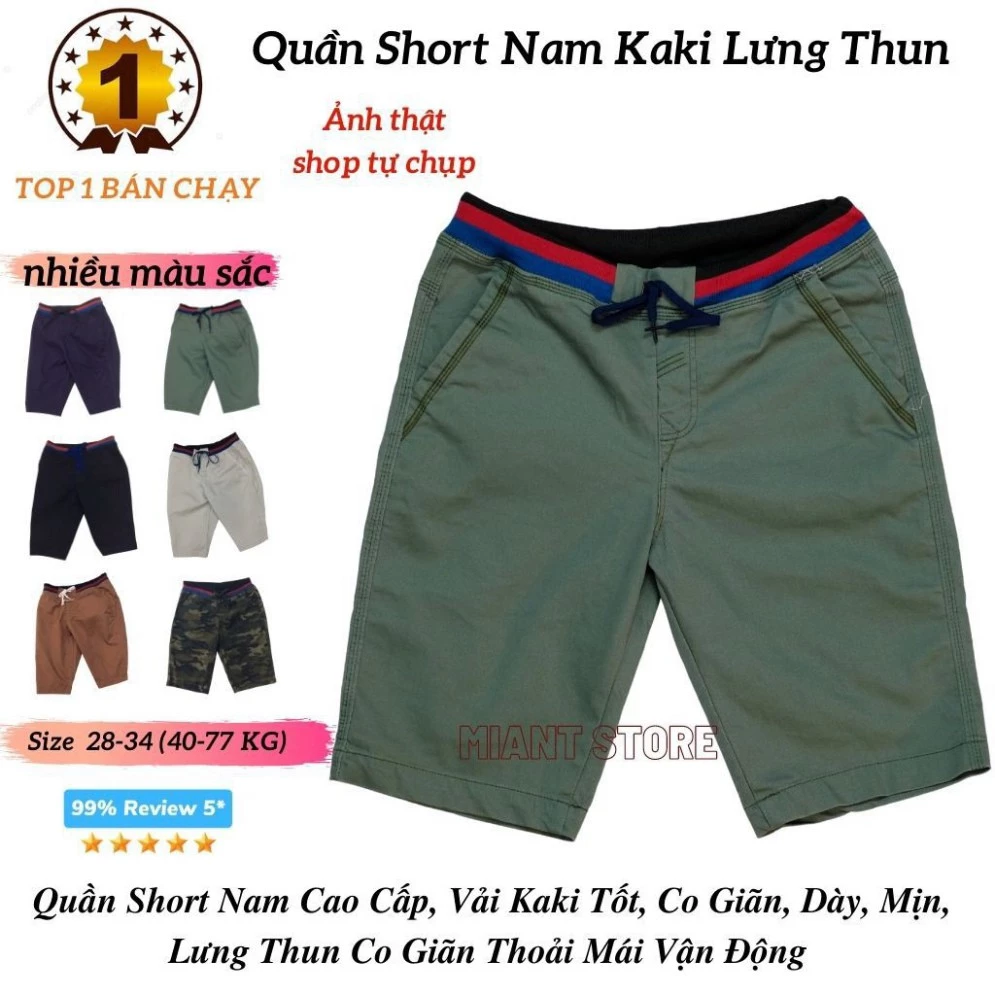 Quần Short Nam Kaki Lưng Thun, Quần Short Kaki Nam Chất co Giãn