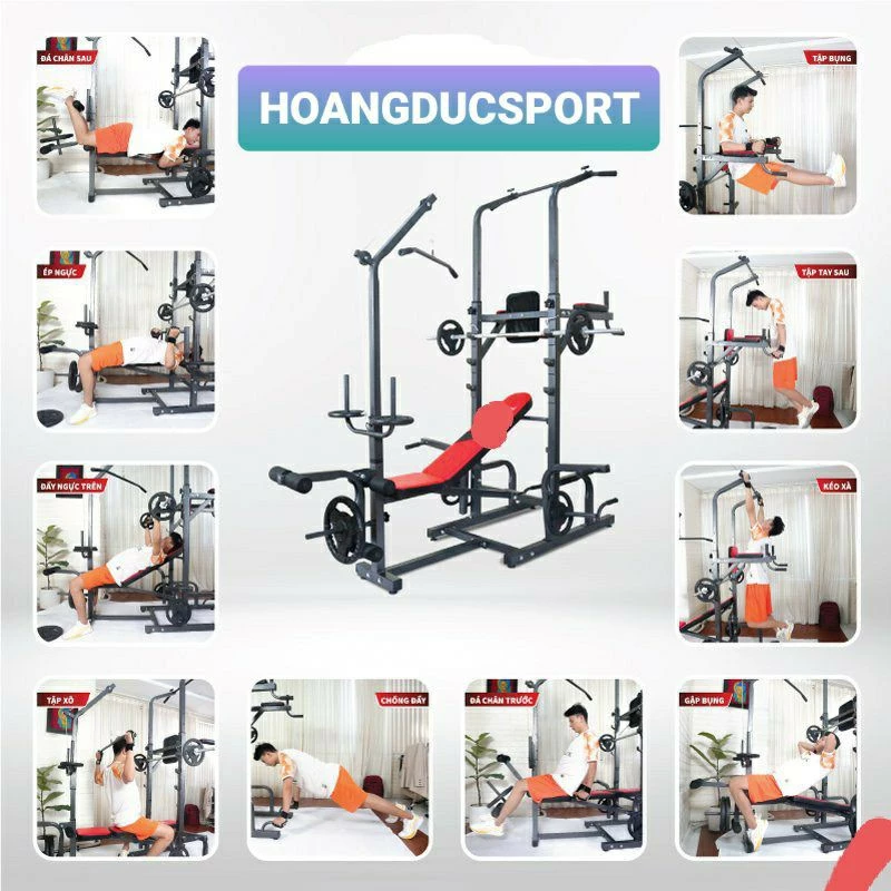Ghế tập tạ giàn tạ đa năng xà đơn xà kép Hoàng Đức 1604 mẫu mới nhất chính hãng (KHÔNG KÈM TẠ VÀ ĐÒN)