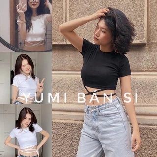 (Ảnh Thật) Áo Croptop Thắt Dây Chéo Bụng [FREESHIP] Áo Thun Croptop chéo Bụng Siêu Hot Trendy 2021j