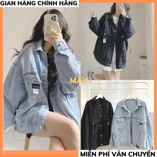 Áo khoác jean nữ trơn màu xanh, đen- áo khoác ngoài from rộng UNISEX chất bò dày dặn phong cách ulzzang hàn quốc MAY2