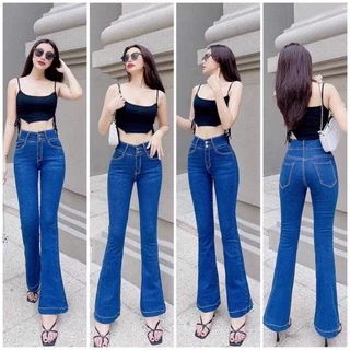 40-70kg Quần Jeans Ống Loe Nữ Lưng Siêu Cao Co Giãn