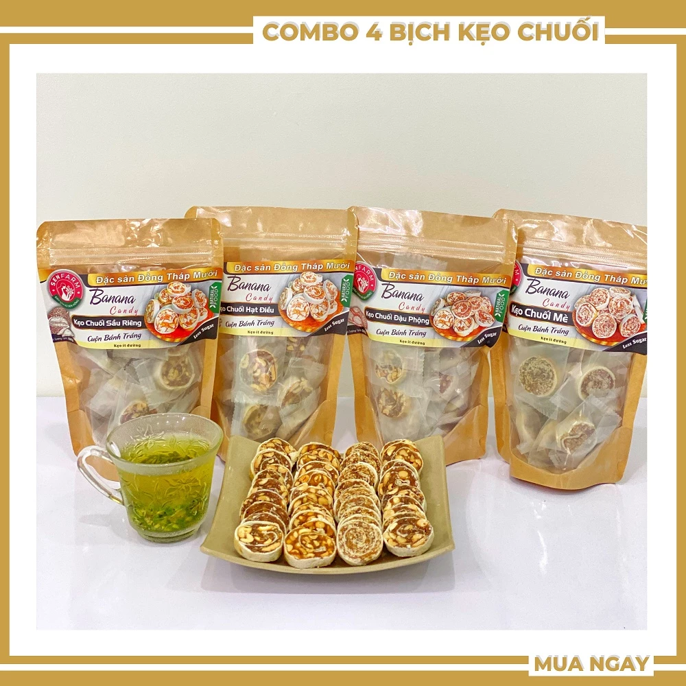 COMBO 4 bịch kẹo Chuối cuộn Senfarm các vị 250g