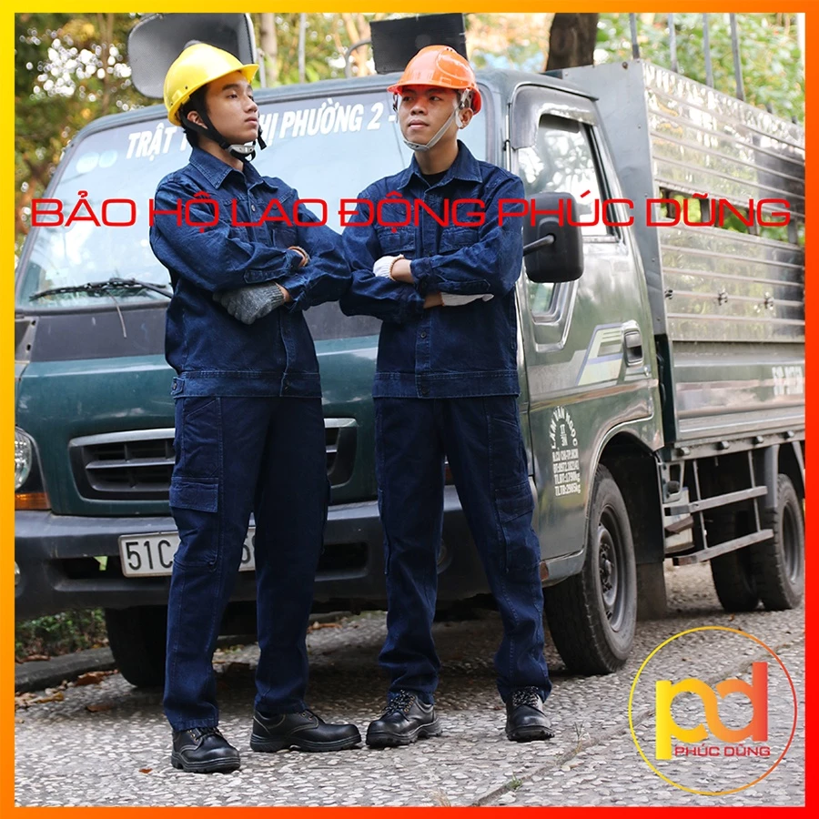 Bộ quần áo Jean điện lực, thợ hàn loại 1 dày dặn thoáng mát với thiết kế đầy đủ chi tiết đạt chuẩn