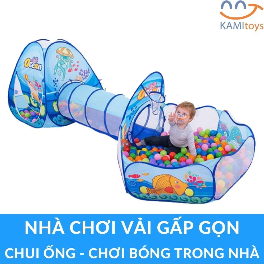 Nhà bóng cho bé tự bung gấp gọn (Kèm 25 bóng) Khu vui chơi gồm Lều + Ống chui + Quây banh mã 50091