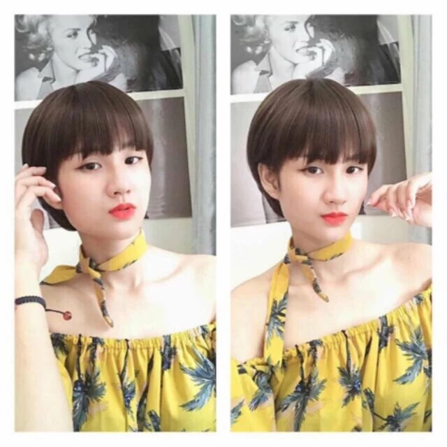 Tóc giả nguyên đầu tomboy-tẶng lưới chùm tóc
