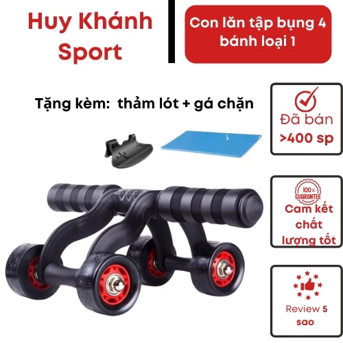 Con lăn tập bụng 4 bánh hàng đẹp loại 1 tặng kèm thảm lót và gá chặn
