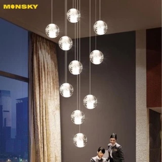 Đèn thả thông tầng MONSKY CHIZO 10 bóng pha lê thủy tinh cao cấp - kèm bóng LED [ẢNH VIDEO THẬT 100%].