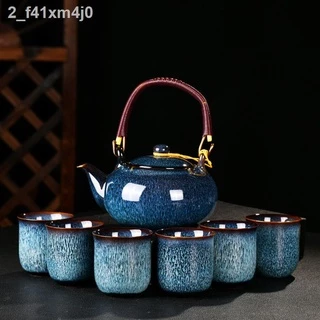 ☢ Bộ ấm trà gốm sứ chén 7 chùm hoàn chỉnh phòng khách gia đình Kung Fu dung tích lớn