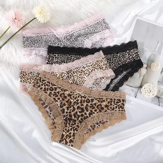 Quần lót nữ họa tiết da báo viền ren sexy thun lạnh quyến rũ 2559