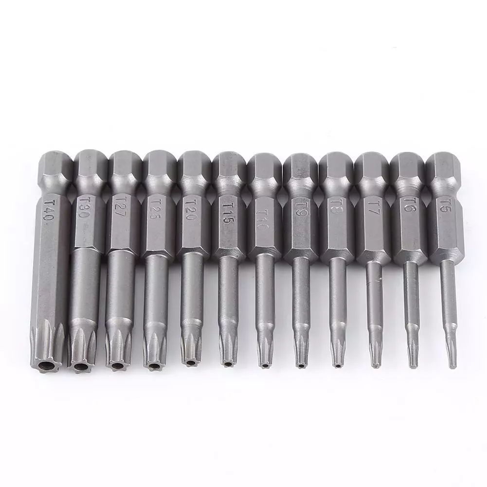 Dajrrhd 12 chiếc 1/4 Inch Shank 50mm S2 Thép Từ tính Đầu tuốc nơ vít đầu hình sao T5-T40