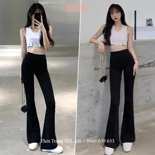 Quần ống loe nữ cạp lưng cao co giãn bigsize có dây eo dáng quần legging nữ ống loe rộng vải ôm body mặc công sở đi học