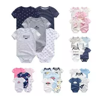 Áo liền quần tay ngắn vải cotton dành cho bé 0-12 tháng