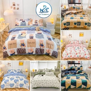 Bộ chăn ga Cotton poly hoa lá M2T Bedding chăn ga Hàn Quốc đủ size miễn phí bo chun drap ga giường