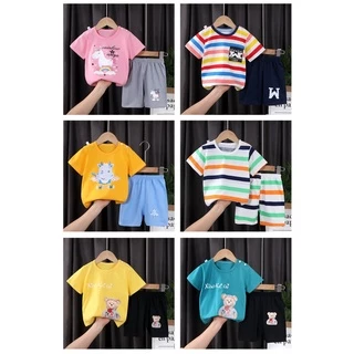 Set áo thun cotton ngắn tay + quần short thoáng khí thời trang mùa hè phong cách Hàn Quốc cho bé