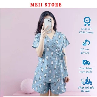 Đồ ngủ nữ pijama, Bộ mặc nhà dáng kimono yukata tay ngắn chất kate thái cao cấp mềm mát Meii