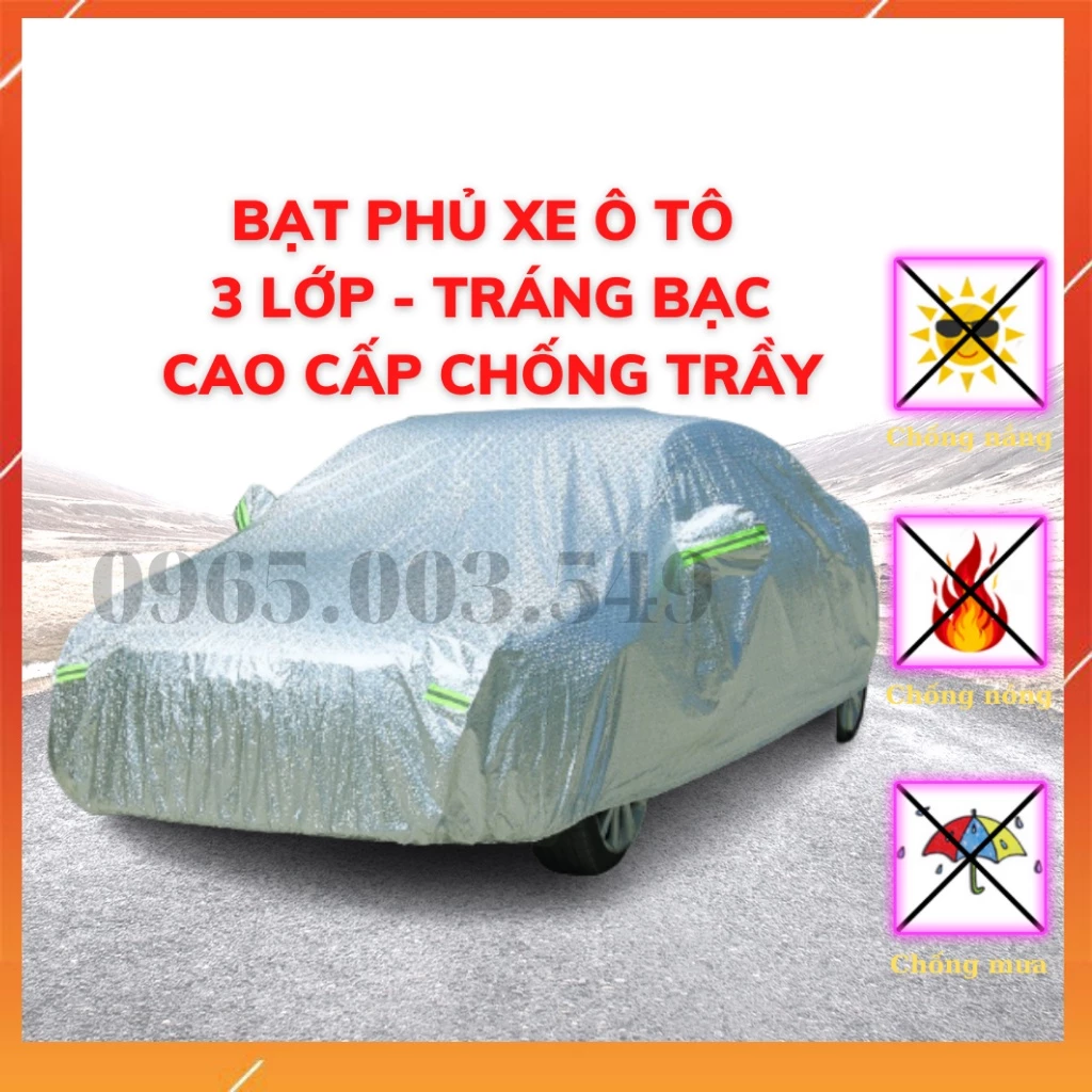 Bạt phủ xe ô tô 3 lớp tráng bạc cao cấp, bạt phủ xe oto chống mưa, chống nắng, chống trầy xước