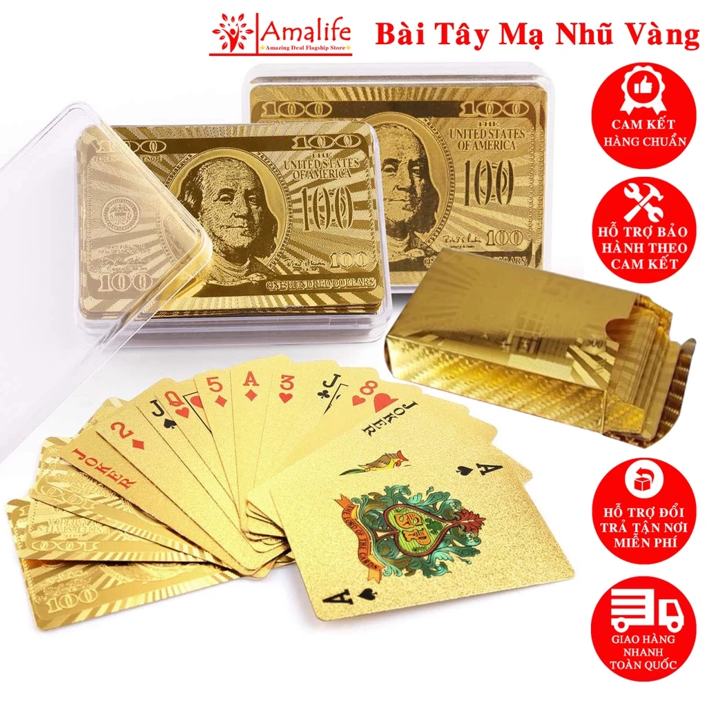 Bộ Bài Tây Poker Mạ Si Vàng Cao Cấp Phủ Nhũ Vàng – Bộ 54 Lá Bài Tây Poker Nhựa Dẻo Chống Thấm Nước Chống Gãy