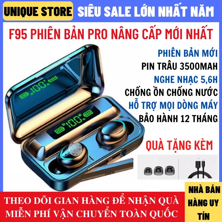 Tai nghe Bluetooth Amoi F95 Pro Bluetooth 5.0 phiên bản cảm ứng, micro không dây 2 bên, chống nước, pin trâu