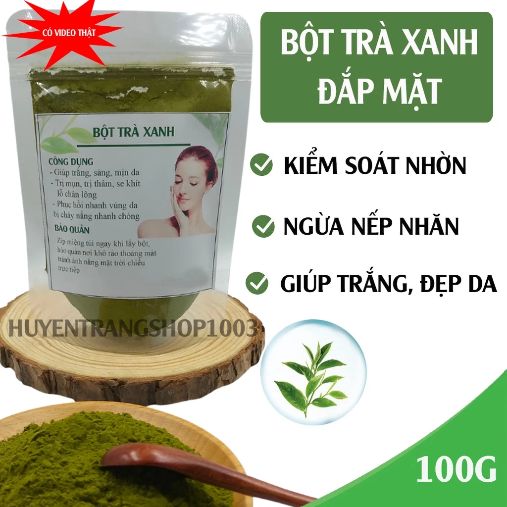 100g bột trà xanh đắp mặt nguyên chất - mỹ phẩm Handmade