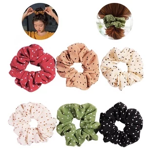 Dây buộc tóc scrunchie sắc màu chấm bi phong cách Hàn Quốc