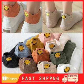 Vớ Cotton Cổ Thấp Thêu Hình Mặt Cười Dễ Thương Phong Cách Hàn Quốc Thời Trang Cho Nữ