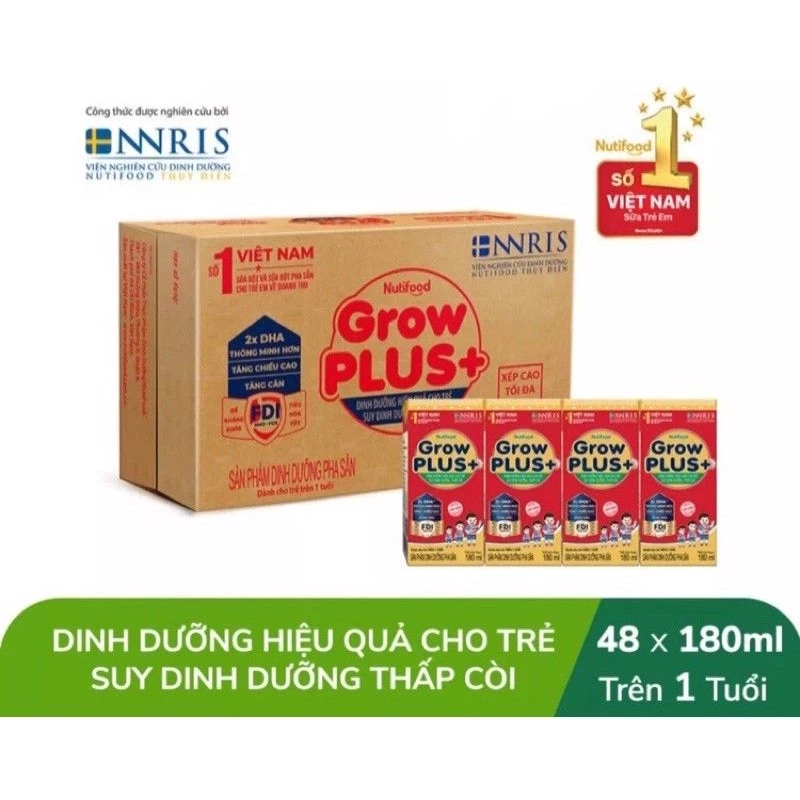 Sữa bột pha sẵn Nutifood Grow Plus đỏ 180ml ( 1 thùng 48 hôp)