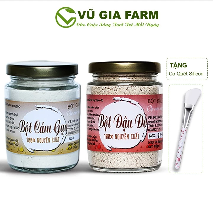 Combo Bột Đậu Đỏ + Bột Cám Gạo - Nguyên Chất Vũ Gia (100g/hũ) + Tặng Cọ Quét Silicon