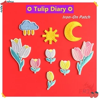 Nhãn Dán Ủi Thêu Hình Hoa Tulip / Mặt Trời / Mặt Trăng / Đen