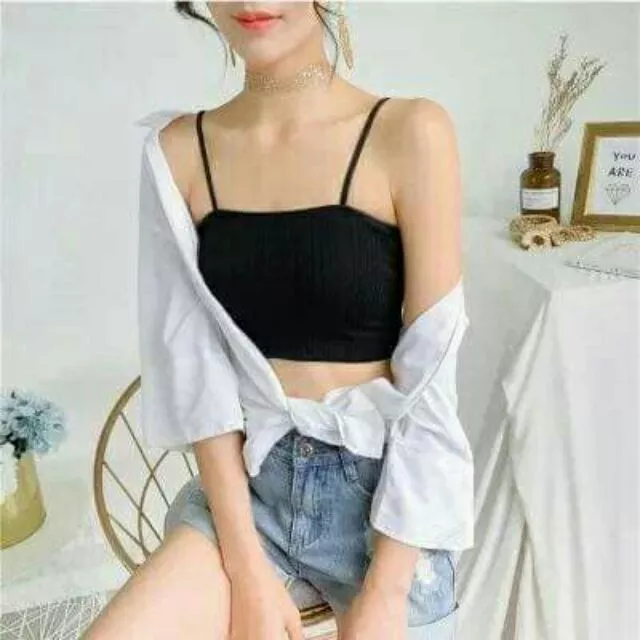 Áo ngục thể thao dạng ống chất thun gân có dây- Bra croptop.