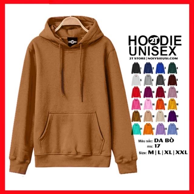 Áo hoodie unisex 2T Store H17 màu da bò - Áo khoác nỉ chui đầu nữ nón 2 lớp dày dặn chất lượng đẹp