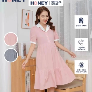 Váy bầu công sở kiểu dáng babydoll, cổ 2 ve tay lỡ - Hàng thiết kế - Thời trang đầm bầu cao cấp HONEY