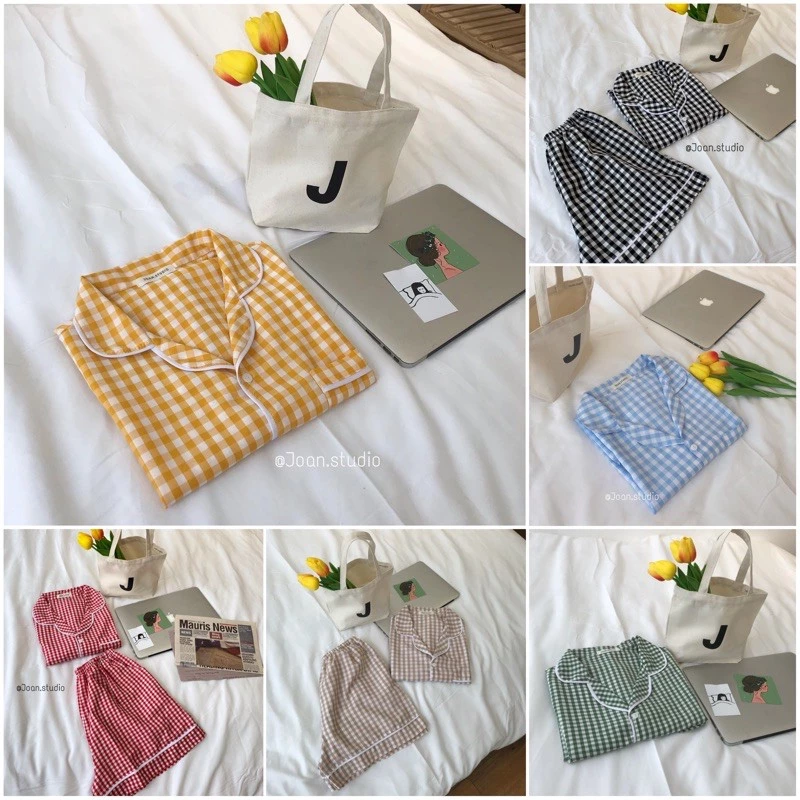 Đồ Bộ Nữ Đồ Mặc Nhà Caro Chất Vải Kate, Pijma Caro nữ, Đồ Ngủ Ngắn Tay - JOAN.STUDIO