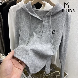 Áo Hoodie Tay Dài Xẻ Tà Thêu Chữ Phong Cách Mới Cho Nữ