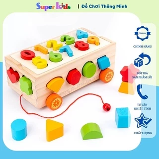 Bộ đồ chơi xe cũi thả hình khối và ghép số bằng gỗ cho bé - đồ chơi gỗ phát triển trí tuệ