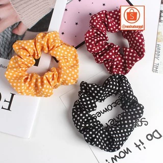 Dây buộc tóc, cột tóc Scrunchies vải chấm bi đeo tay