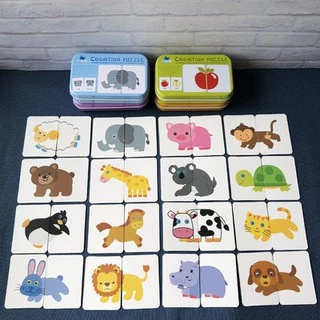 Đồ chơi ghép hình 2 mảnh hộp sắt cho bé làm quen Puzzle