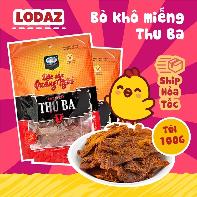 bò khô miếng Thu Ba, đặc sản Quảng Ngãi, đồ ăn vặt Hà Nội gói 100g