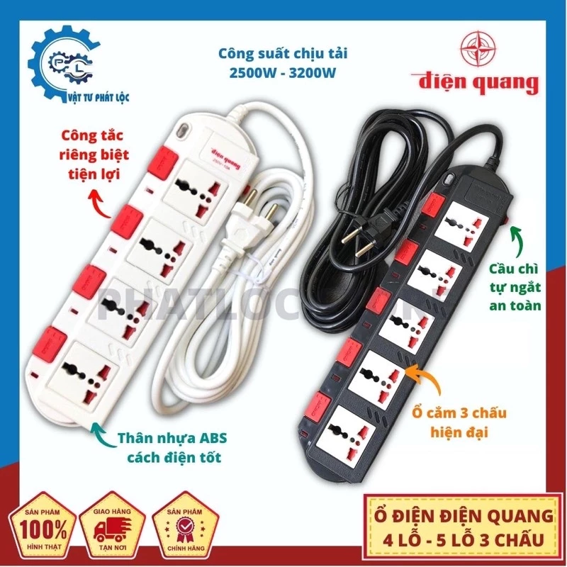Ổ cắm Điện Quang 4 - 5 lỗ 3 chấu ĐQ ESK SM750SL -SM740SL, Ổ điện đa năng Công suất 2500W-3200W