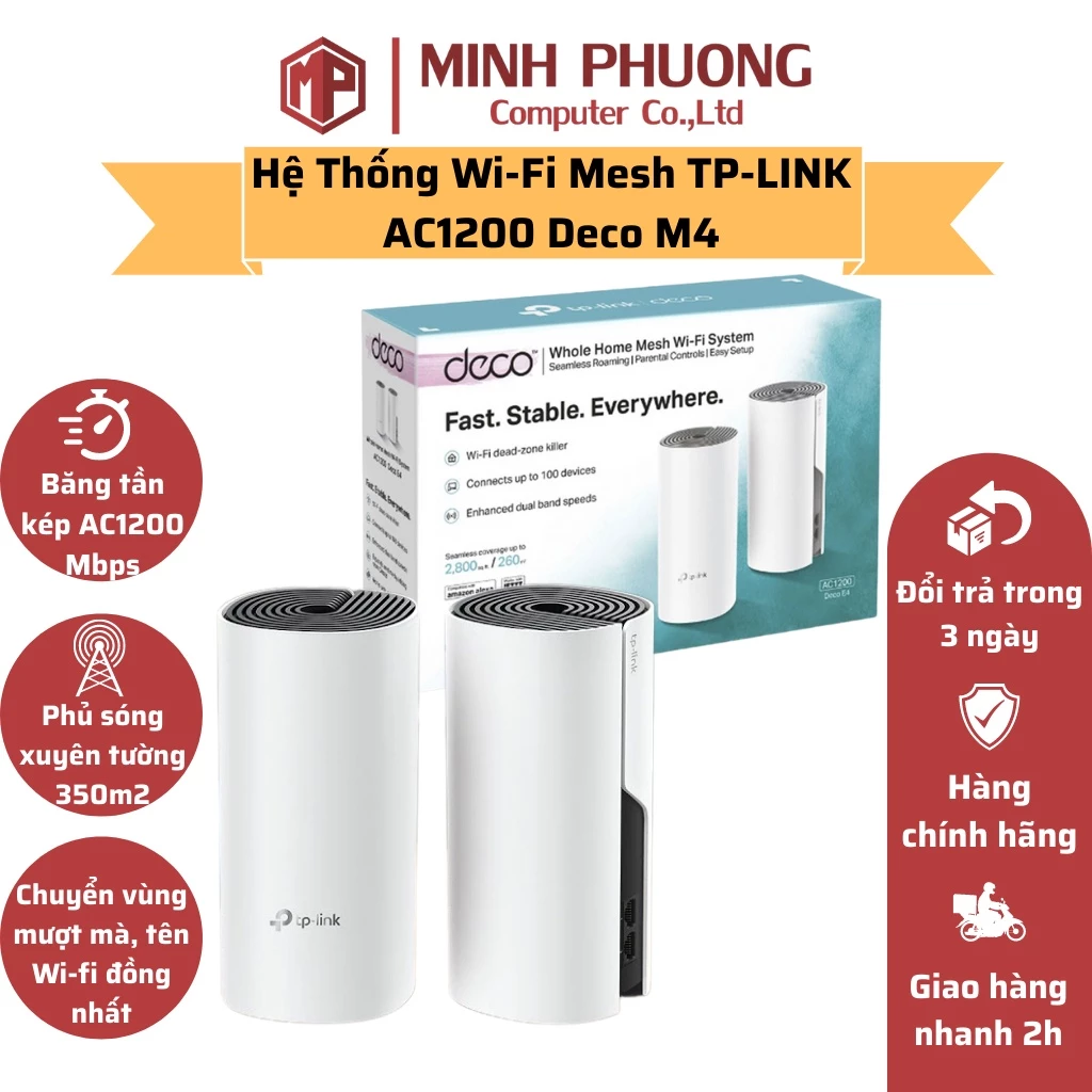 Wi-Fi Mesh Cho Toàn Ngôi Nhà AC1200 Deco M4 -1-pack - HÀNG CHÍNH HÃNG