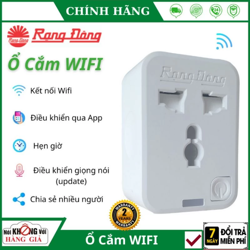 Ổ CẮM ĐƠN WIFI - Có thể điều khiển Tắt, Mở, Hẹn Giờ Tắt Mở bằng điện thoại qua Wifi - Rạng Đông